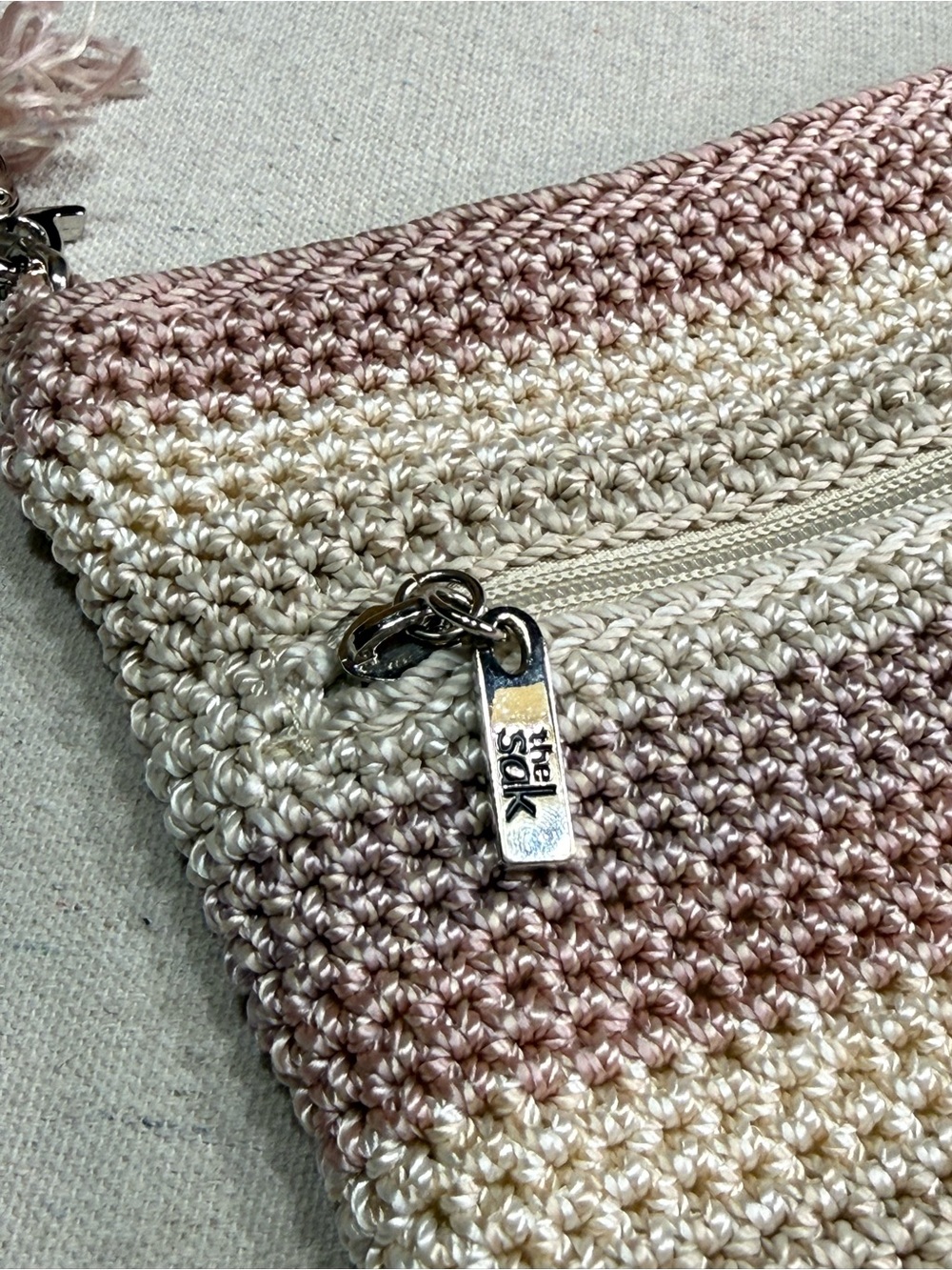 The Sak - Handcrafted Pink and Cream Striped Crochet Crossbody Bag